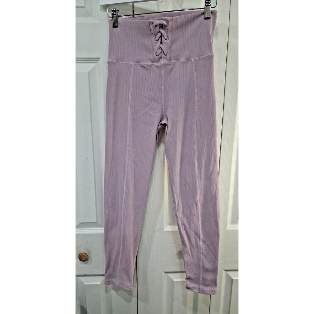 Aerie OFFLINE Ribbed Football Lace Up Legging High Rise Yoga Lilac Purple XL